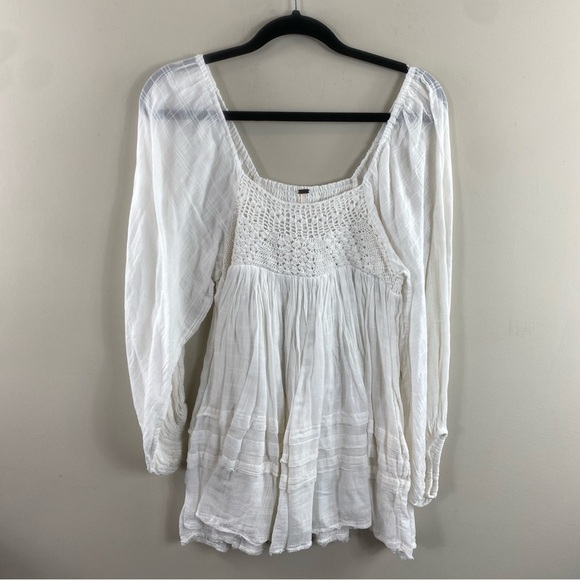 Free People Ari Mini Ivory 100% Cotton Gauze Cottage Boho Mini Dress Sz XS - Picture 3 of 13